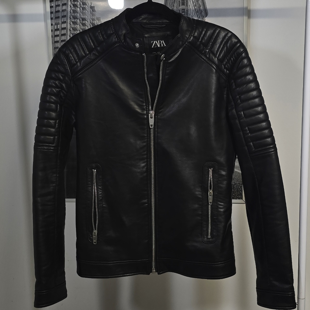 Zara Quilted Black Leather Jacket for Men
